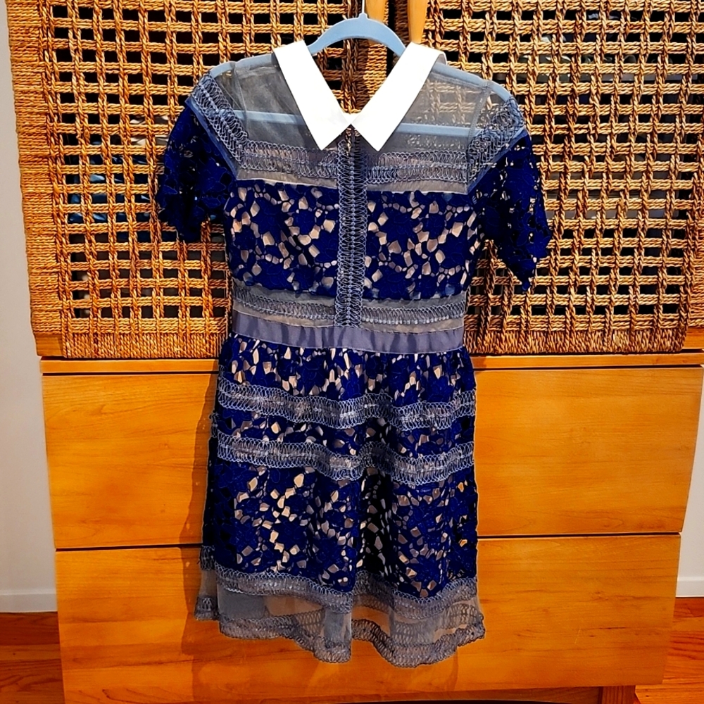 Mesh navy blue/gray collared dress, size S